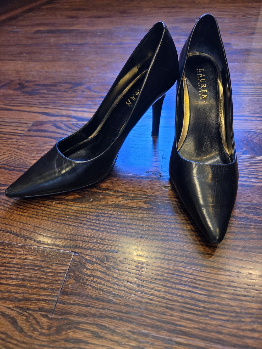 LAUREN Ralph Lauren Black Pointed-Toe Leather Pumps